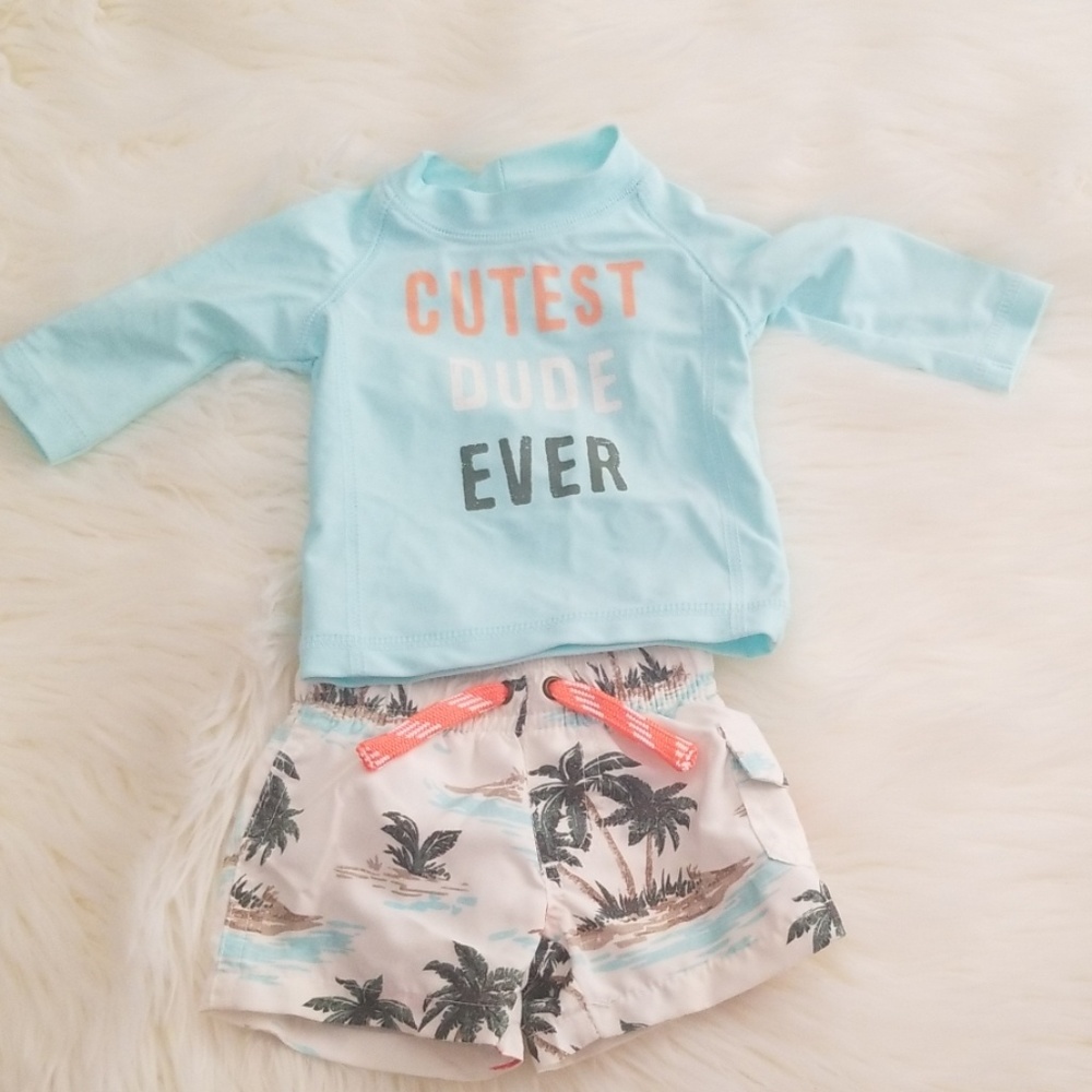 Newborn boys swim trunks and rash guard
